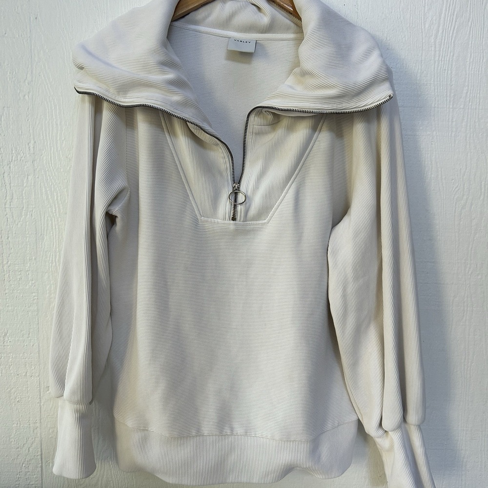 Varley Vine Half Zip Pullover Sweater Cream Ribbed Womans Medium READ
